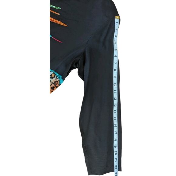 VTG Diane Gilman Silk Top L Sequin Tropical Flowers Cheetah Print 90s Maximalist - Picture 13 of 15